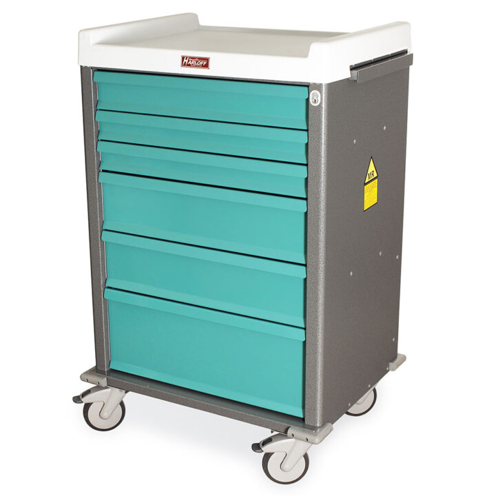 MR6K Hammertone Gray and Teal MRI Compatible Medical Carts - Quarter Left