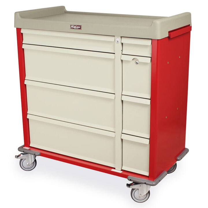 SL600PC Red Punch Card Medication Cart - Quarter Left