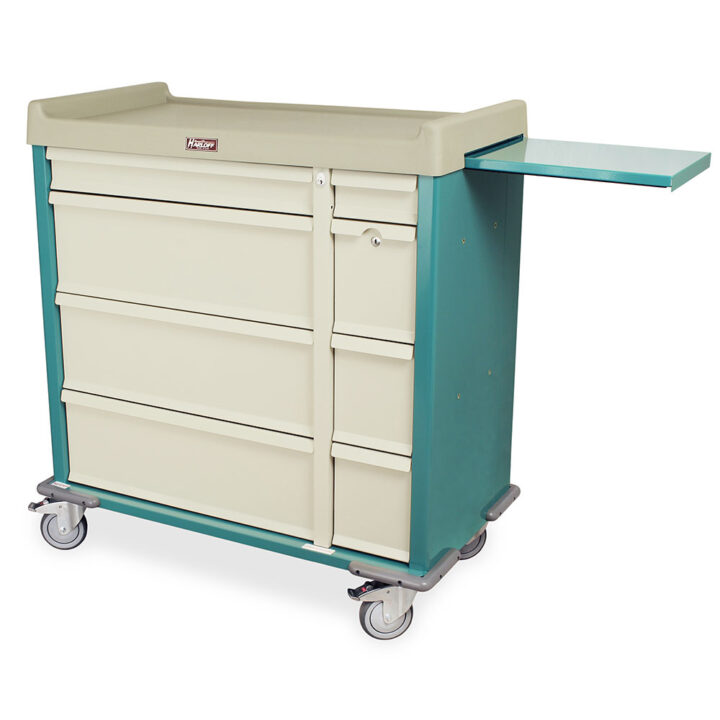 SL600PC Teal Punch Card Medication Cart - Quarter Left