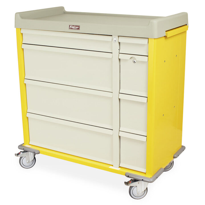 SL600PC Yellow Punch Card Medication Cart - Quarter Left