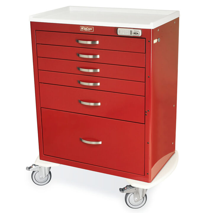 MDS3030E16 Burgundy Anesthesia Medication Cart - Quarter Left