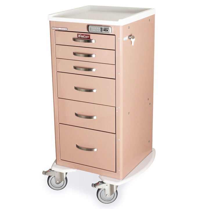 MDS1830E06 Mauve Lightweight Narrow Medical Cart - Quarter Left