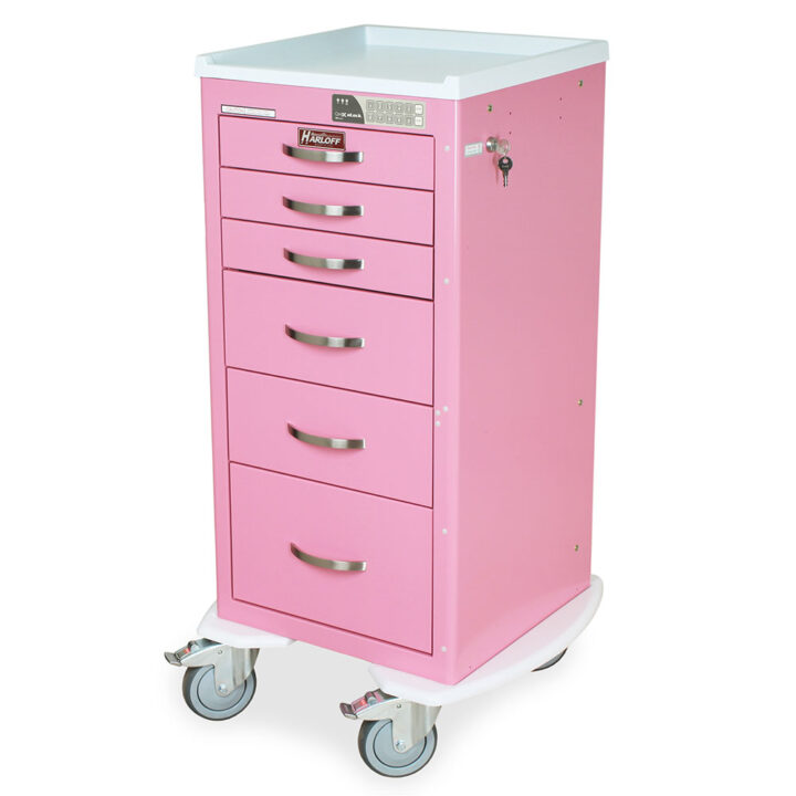 MPA1830EKC06 Pink Lightweight Auto Locking Anesthesia Cart - Quarter Left