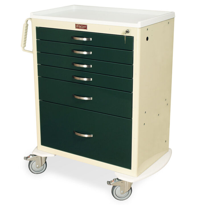 MDS3030K16 Beige and Forest Green Medical Cart with Drawers - Quarter Left