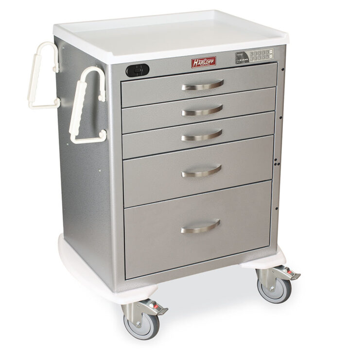 MDS2424ELP05 Hammertone Silver Secure Anesthesia Cart - Quarter Right