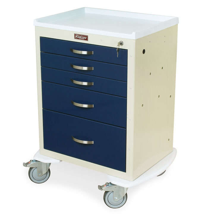 MDS2424K05 Beige and Navy Key Lock Mobile Anesthesia Cart - Quarter Left