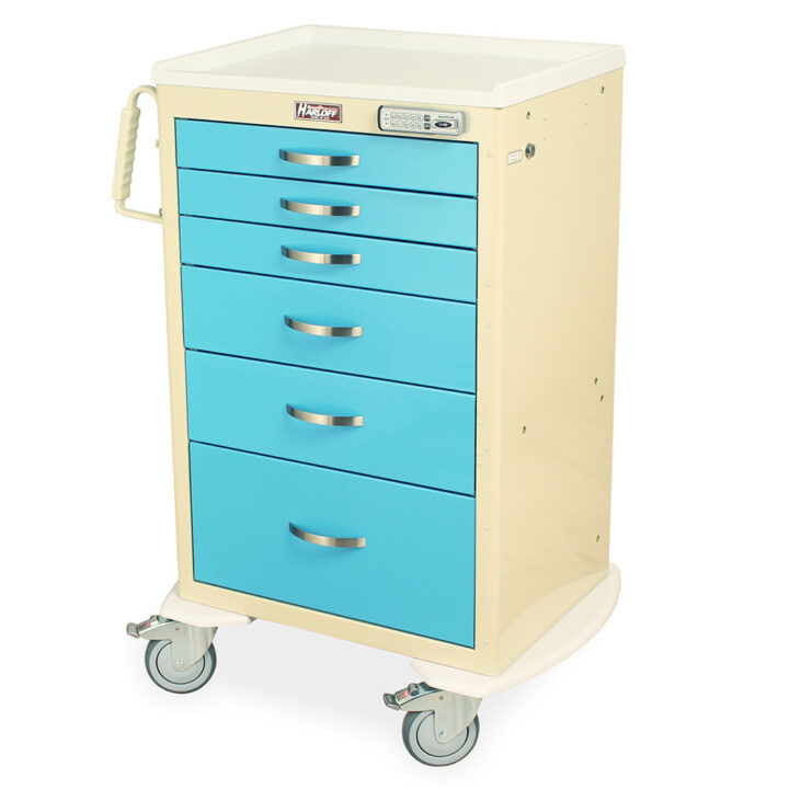 MDS2430E06 Beige and Light Blue E-Lock Procedure Cart - Quarter Left