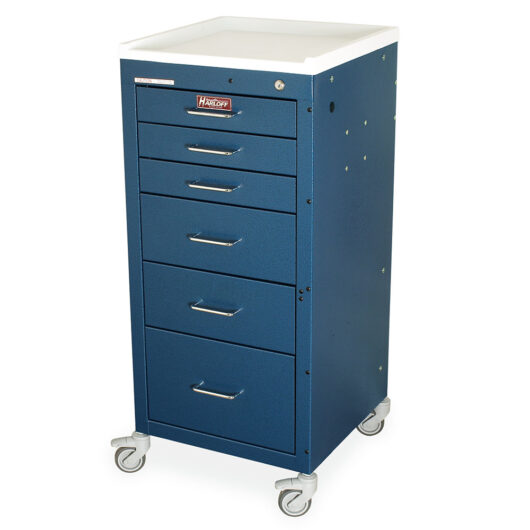 Classic Mini-Width Medical Cart, Six Drawers, Key Lock, Hammertone Blue, 3156K