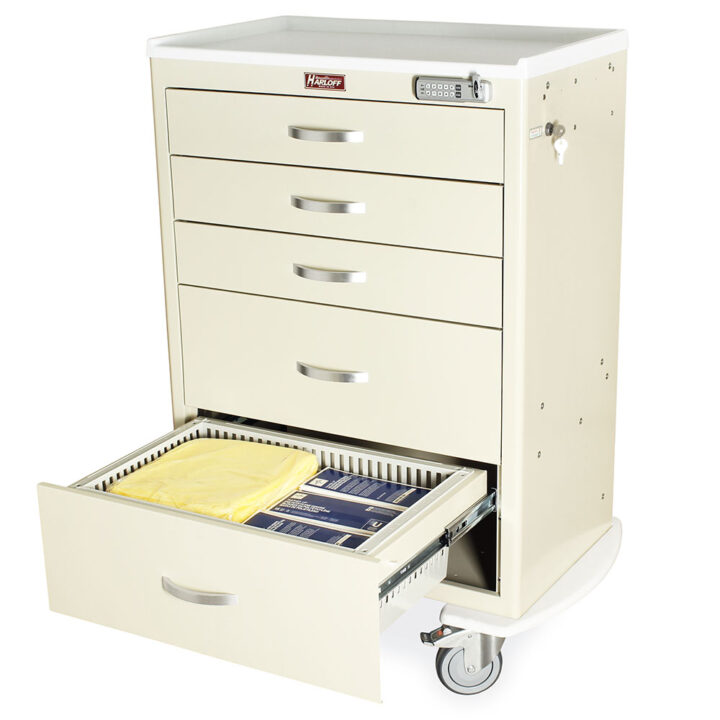 TPS3028EC5 Beige Anesthesia Cart with Removable Trays - Quarter Left Open