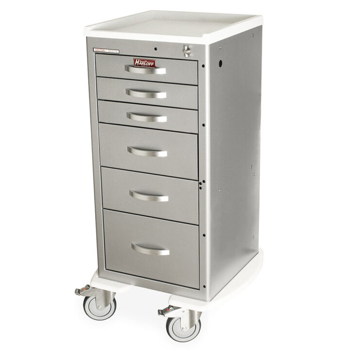 MDS1830L06 Hammertone Silver Medical Treatment Cart with Basic Latch Lock - Quarter Left