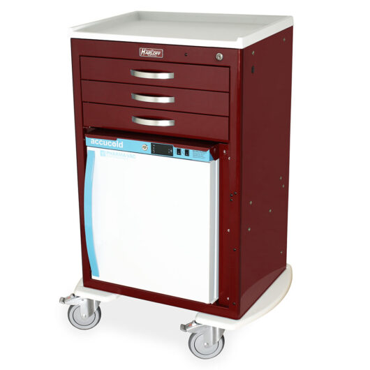 MDS2430K03-MH1 Burgundy Malignant Hyperthermia Cart with Accucold Fridge - Quarter Left