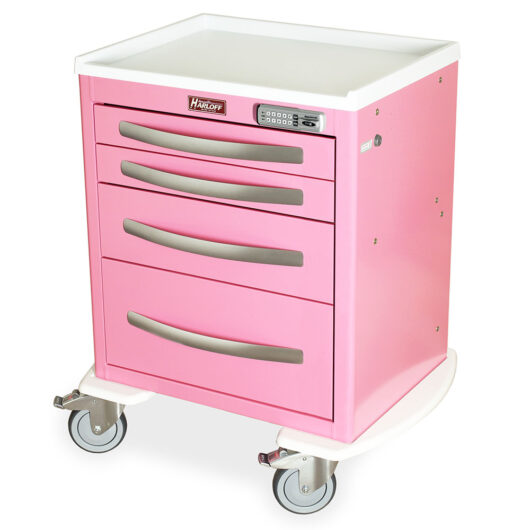 MPA2421E14 Pink Aluminum Anesthesia Cart with Electronic Lock - Quarter Lock